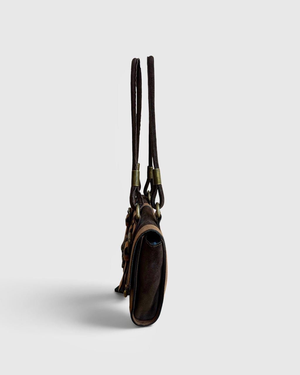 Gianfranco Ferre Brown Suede Bulldog Handbag