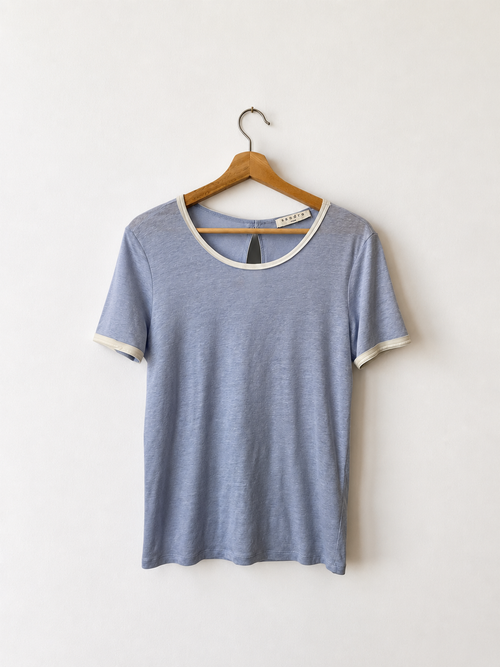 Lila Sandro 100% Linen Open Back T-Shirt, 2