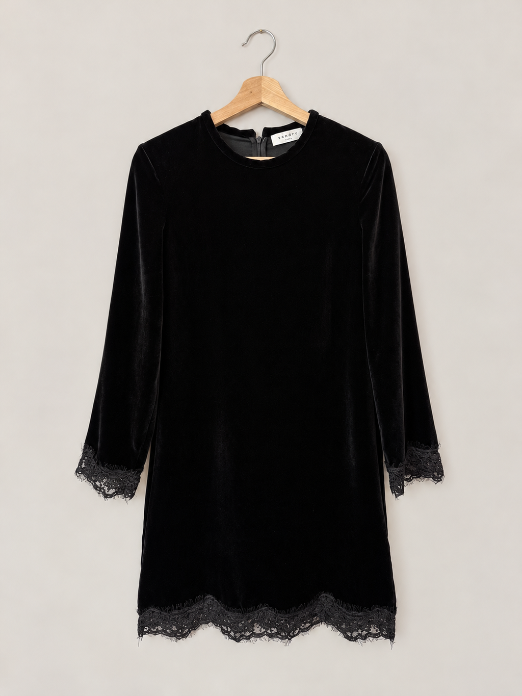 Robe velours dentelle Noir Sandro