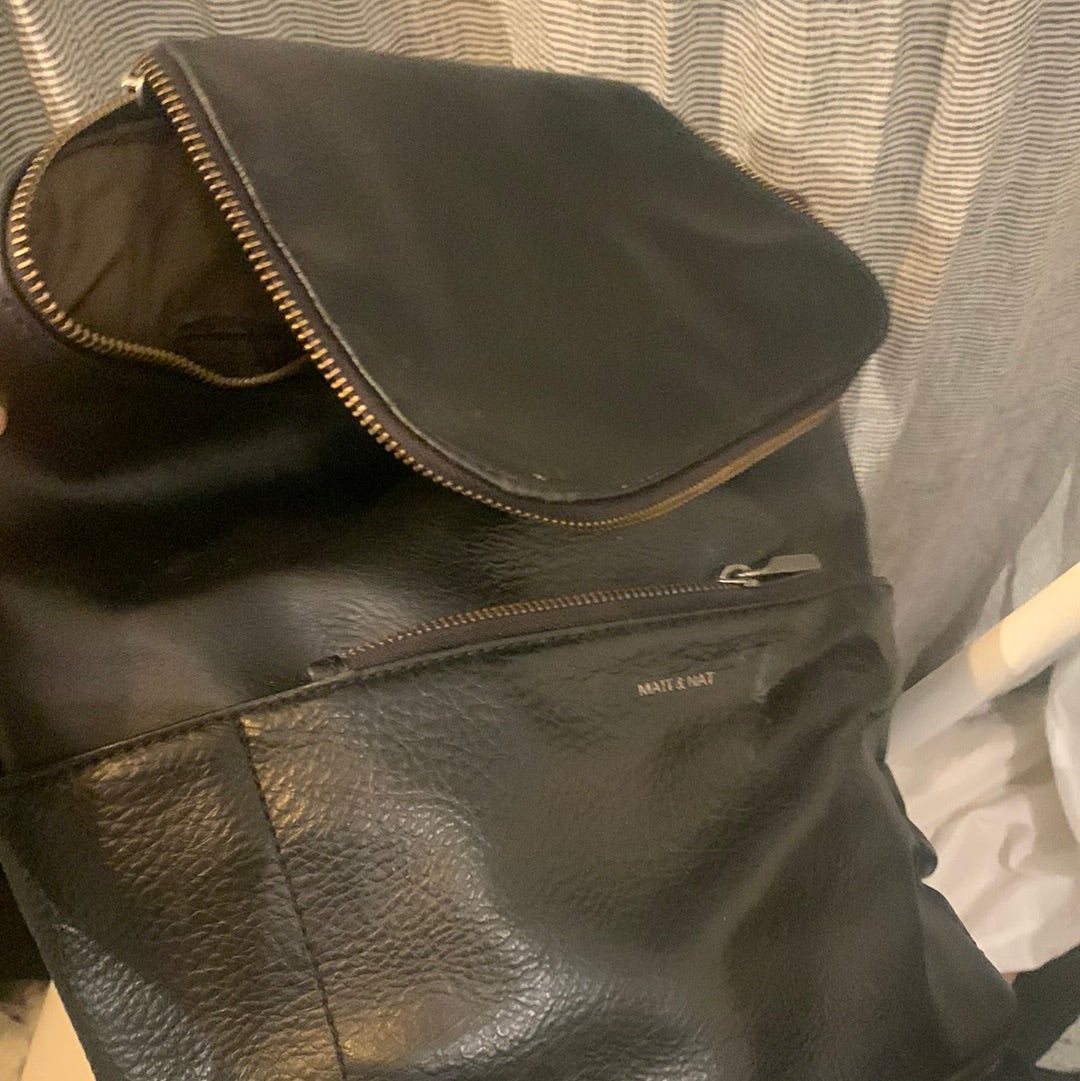 Black vegan leather backpack