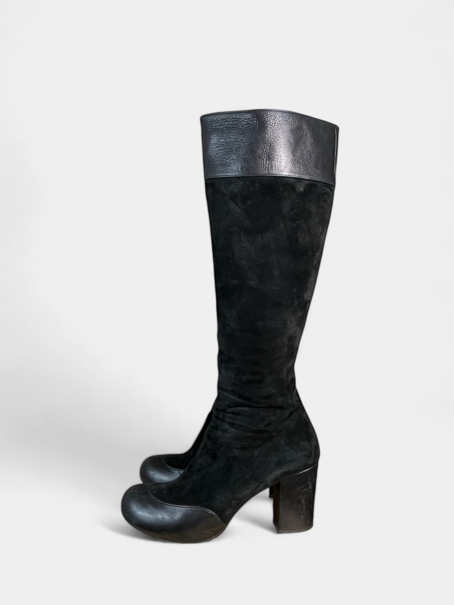 Long black suede and leather boots Chie Mihara, 39