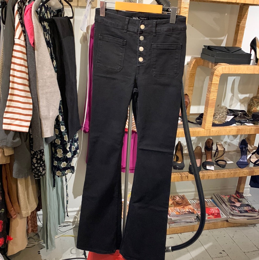 Zara black flared leg jeans with buttons