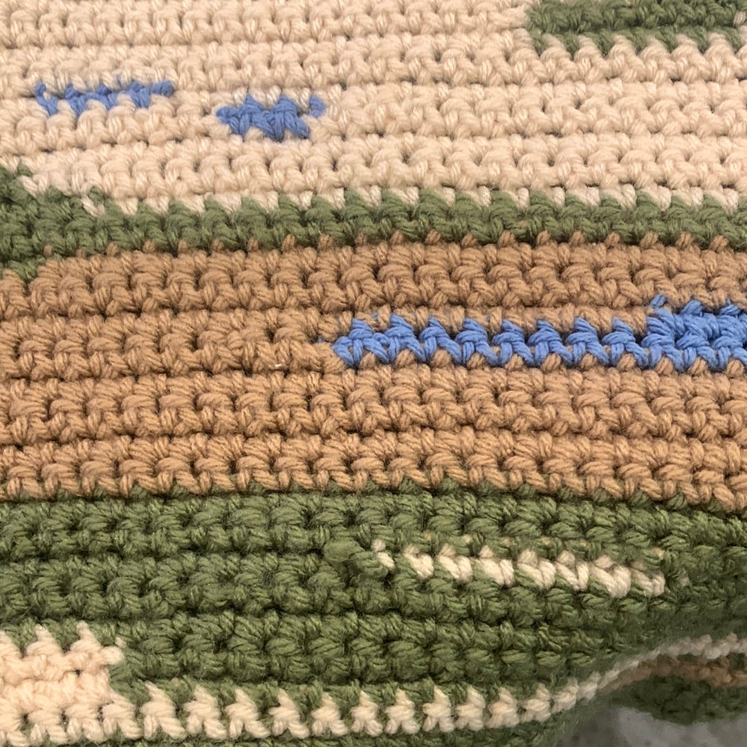 Green/beige/blue crochet tank top