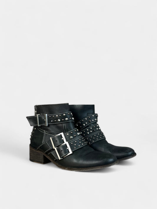 Zadig &amp; Voltaire Black Buckled Leather Ankle Boots, 36