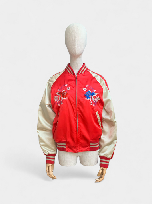 Red Hoshihime Embroidered Bomber Jacket, M