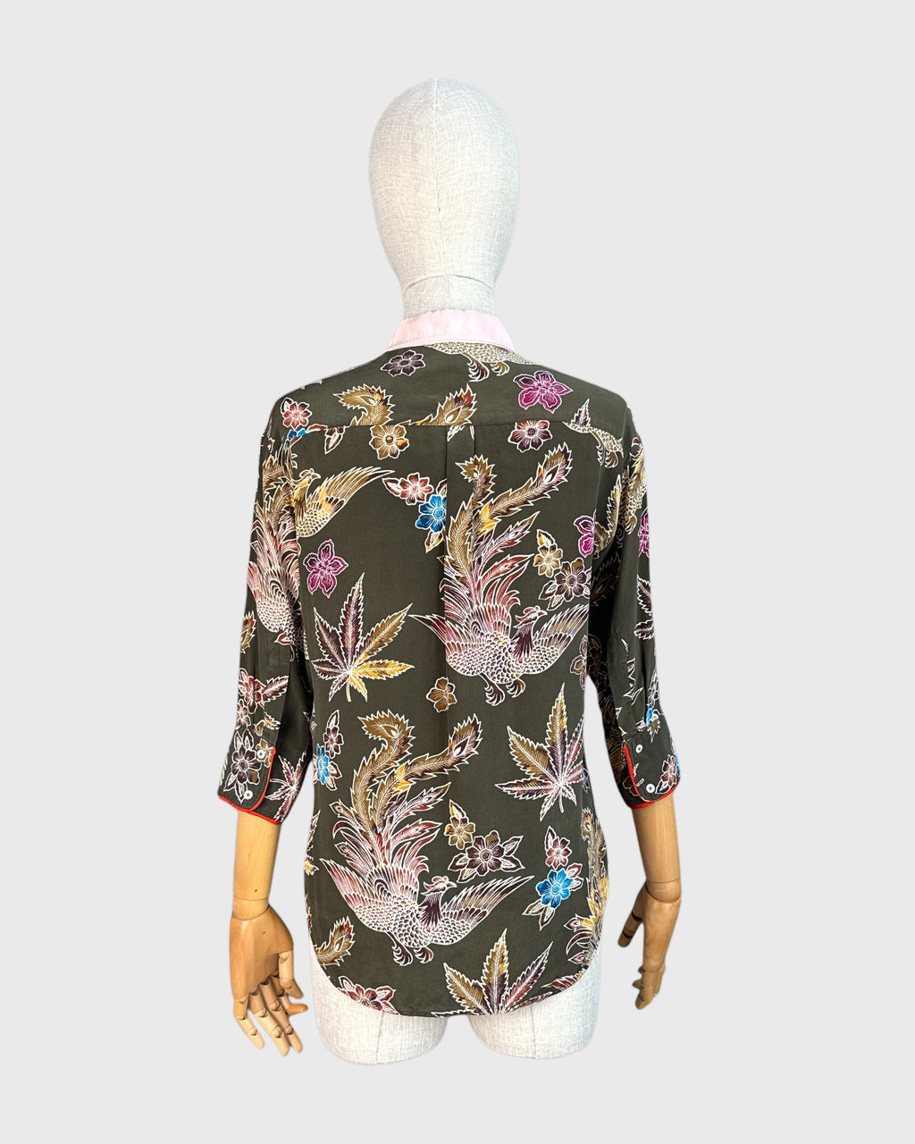Chemise 100% soie motif fleurs et oiseaux Sandro, taille 1