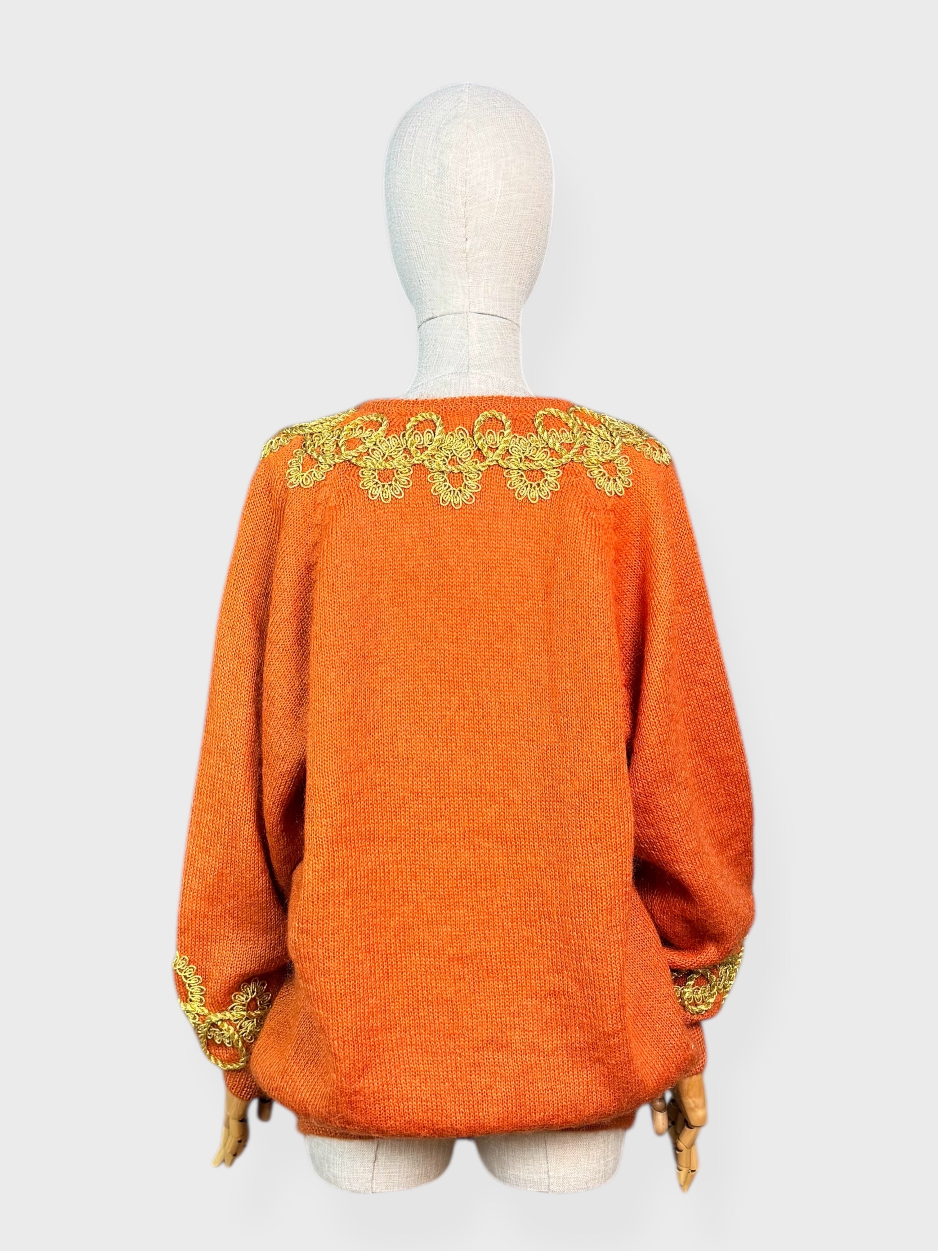 Pull brodé orange Alfred Sung, taille M\L