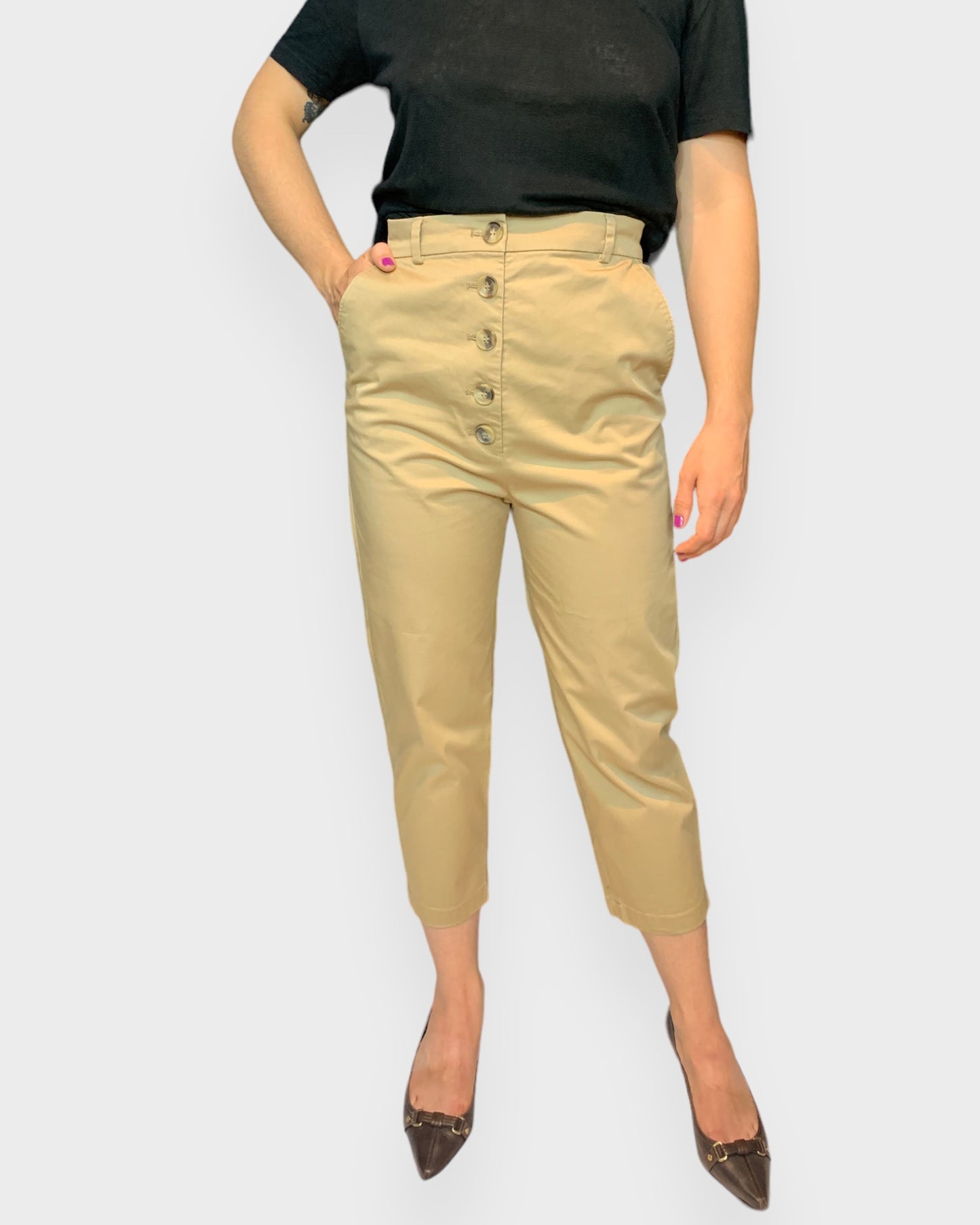 Dark beige pants with COS button